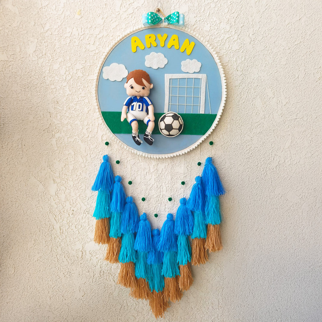 Personalized Soccer Boy Theme Kids Name Plate With Tassels