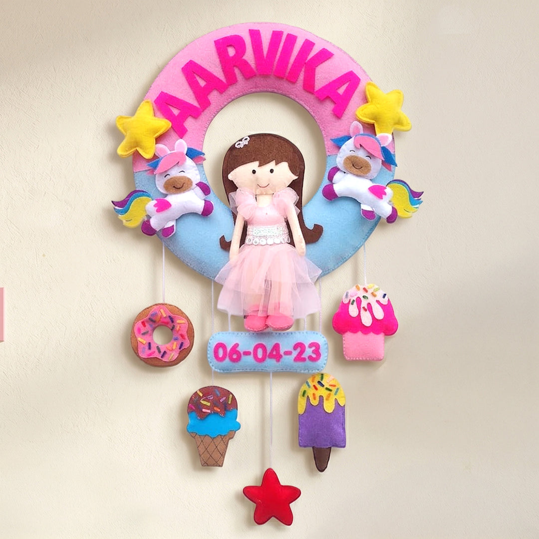 Personalised Princess Candy Theme Kids Felt Name Plate