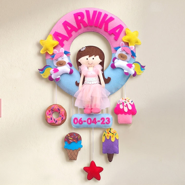 Personalised Princess Candy Theme Kids Felt Name Plate