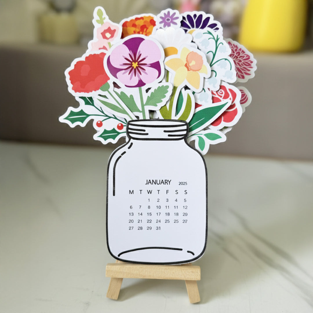 Floral Theme 2026 Desk Calendar With Stand