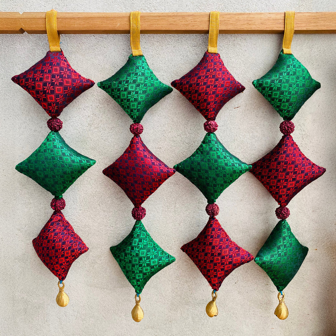 15 Inch | Handmade Kite Shaped Rudraksh Khunn Fabric Cotton Hangings | Set Of 4