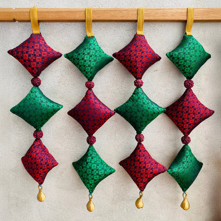 15 Inch | Handmade Kite Shaped Rudraksh Khunn Fabric Cotton Hangings | Set Of 4