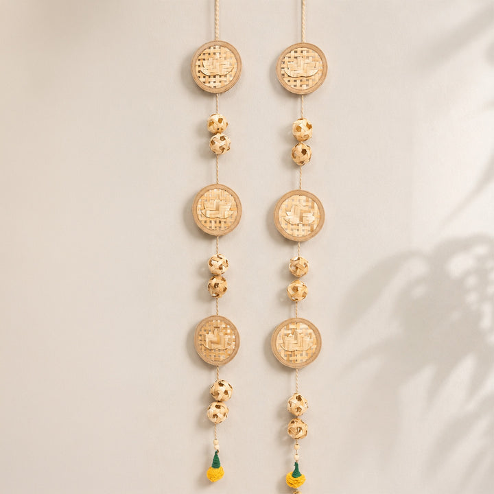 Set of 2 | "Kamala" Handcrafted Bamboo Lotus Wall Hanging For Festive Decor