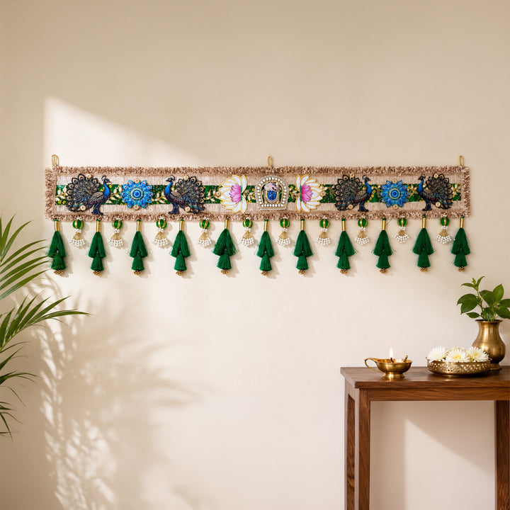 Shreenathji Pichwai Pichwai-Style Toran with Jute, Fabric And Pearl Detailing For Festive Decor
