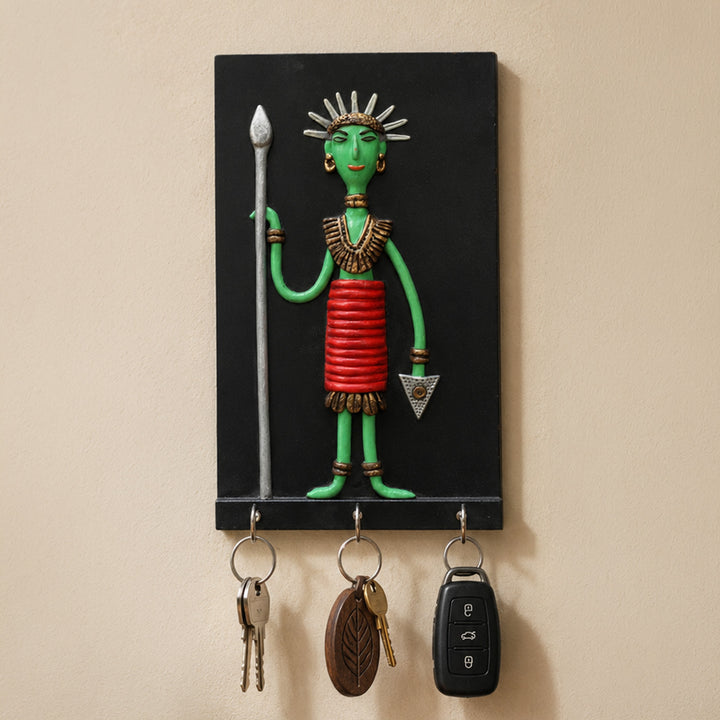 Hand-Painted Paper Mache Colorful Clay Key Holder With 3 Hooks