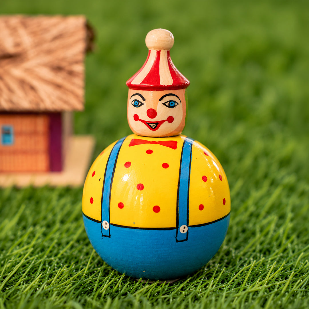 Handmade Colourful Joker Wooden Golu Doll Toy For Festive Decor