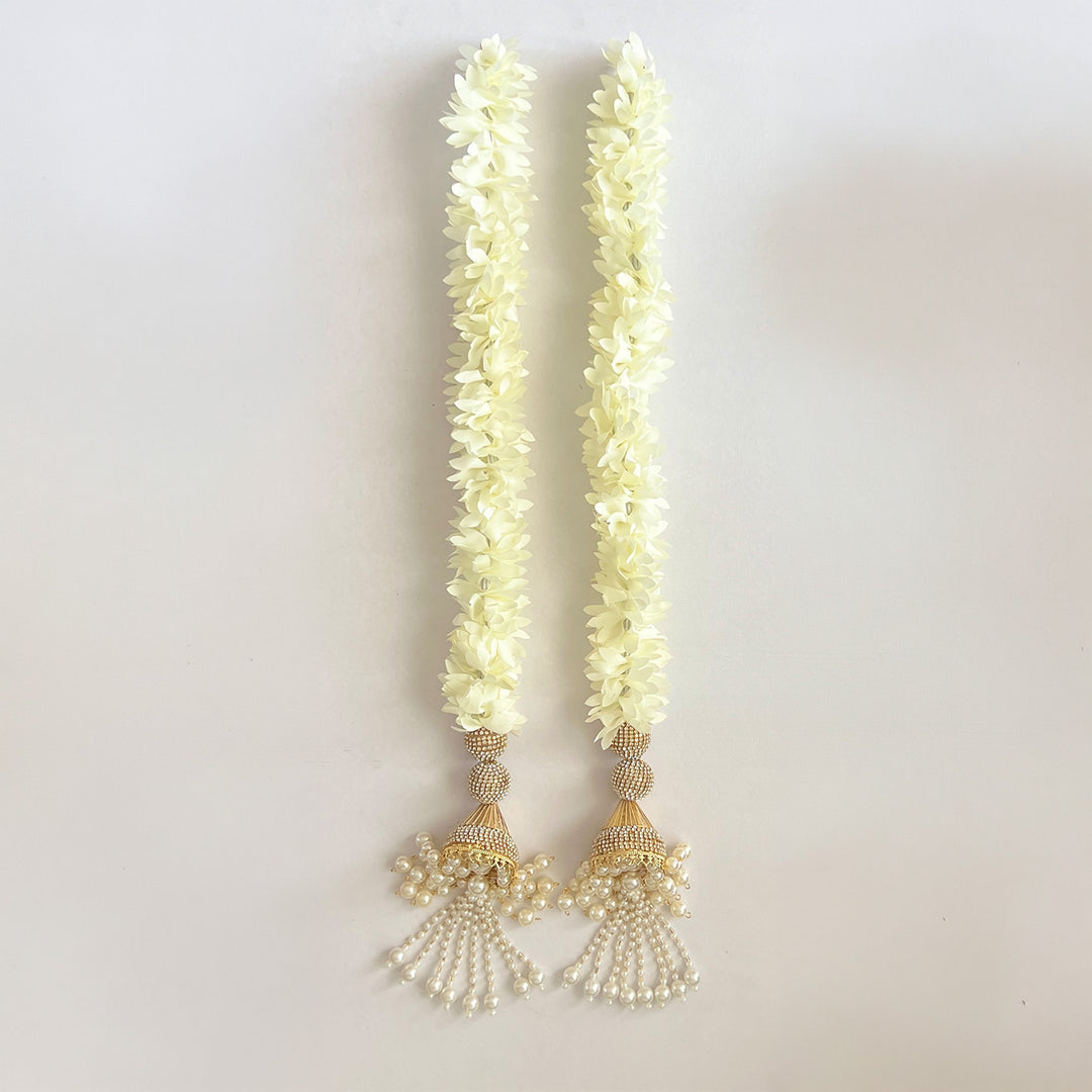 2 pc | Handmade Jasmine Artificial Flower Hanging with Pearl Tassels & Stone Work