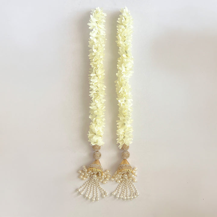 2 pc | Handmade Jasmine Artificial Flower Hanging with Pearl Tassels & Stone Work