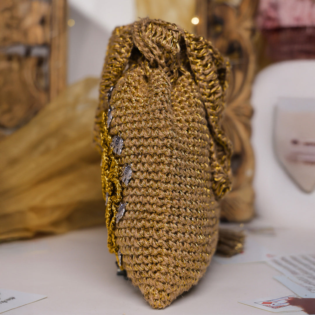 Handmade Crochet Golden Elephant Motif Potli