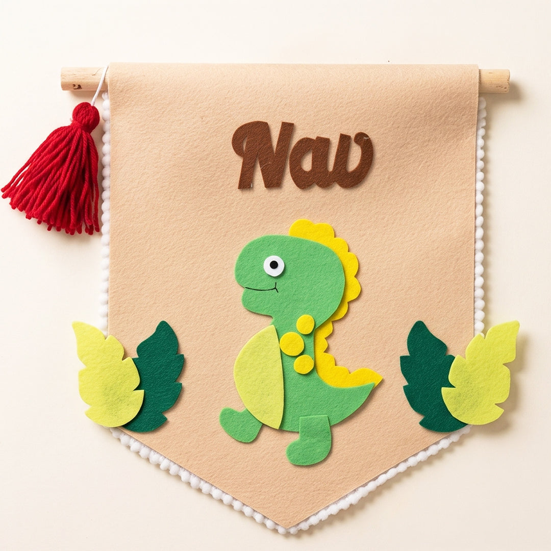 Personalised Handmade Felt Dinosaur Rakhi With Matching Nameplate & Roli Chawal For Brother