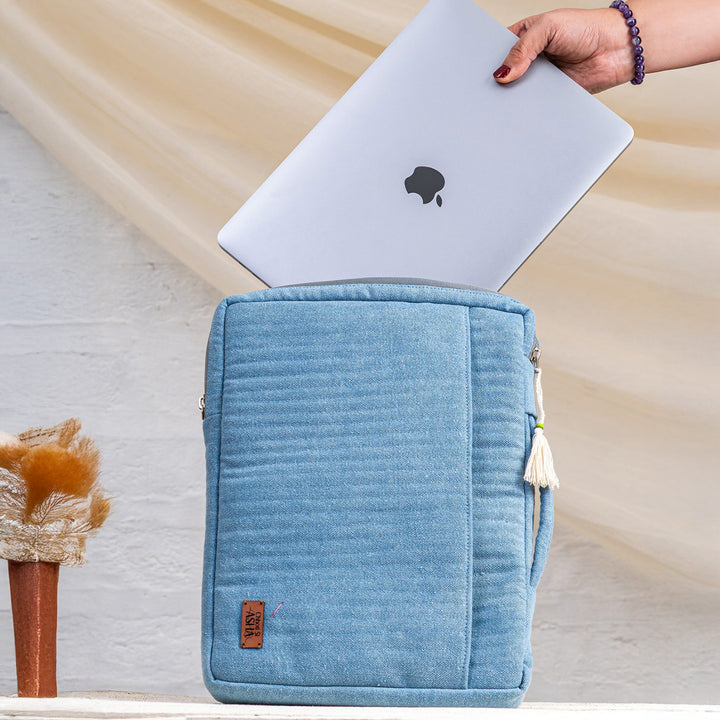 Handcrafted Light Blue Denim Sahiba Laptop Sleeve