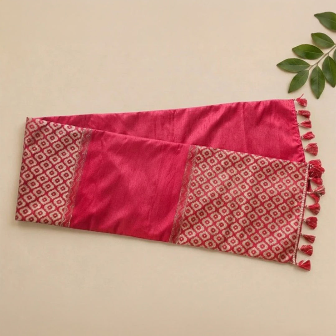 Mughal Boota Screen Printed Silk Table Runner For Festive Dining
