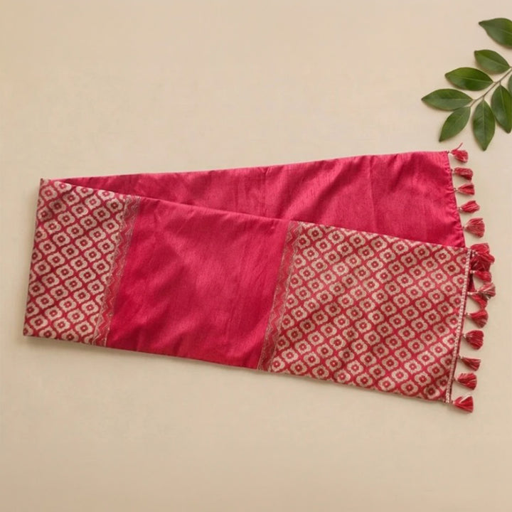Mughal Boota Screen Printed Silk Table Runner For Festive Dining