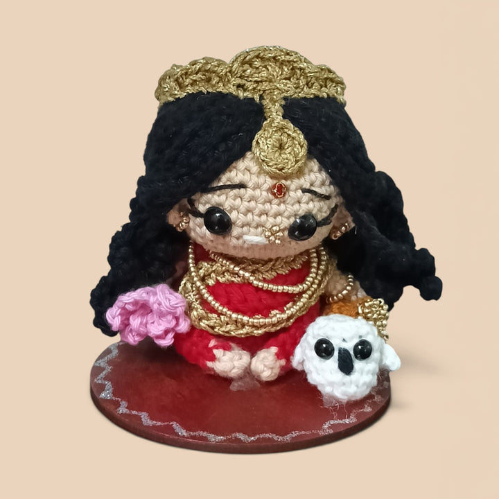 Handmade Crochet Lakshmi Idol Cotton Golu Doll With Zari Mukut For Festive Decor