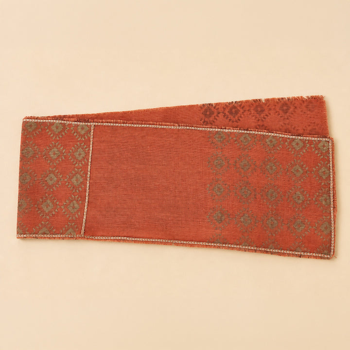 Handcrafted Orange Screen Printed Jute Table Linen Gift Hamper With Gota Detailing For Festive Gifting