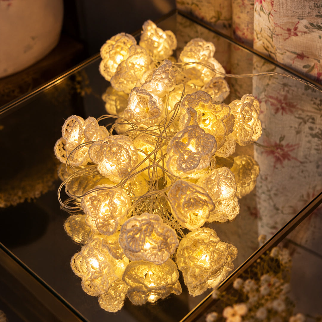 Handmade Crochet Bell Wool LED Fairy Light For Festive Decor