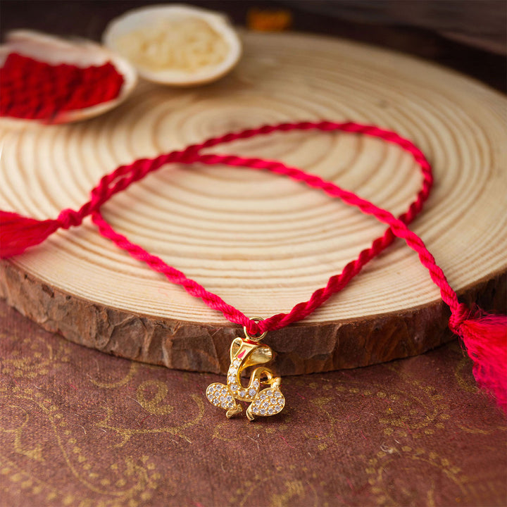 Divine Ganesha Gold Plated Sterling Silver Charm Rakhi With Roli Chawal For Brother
