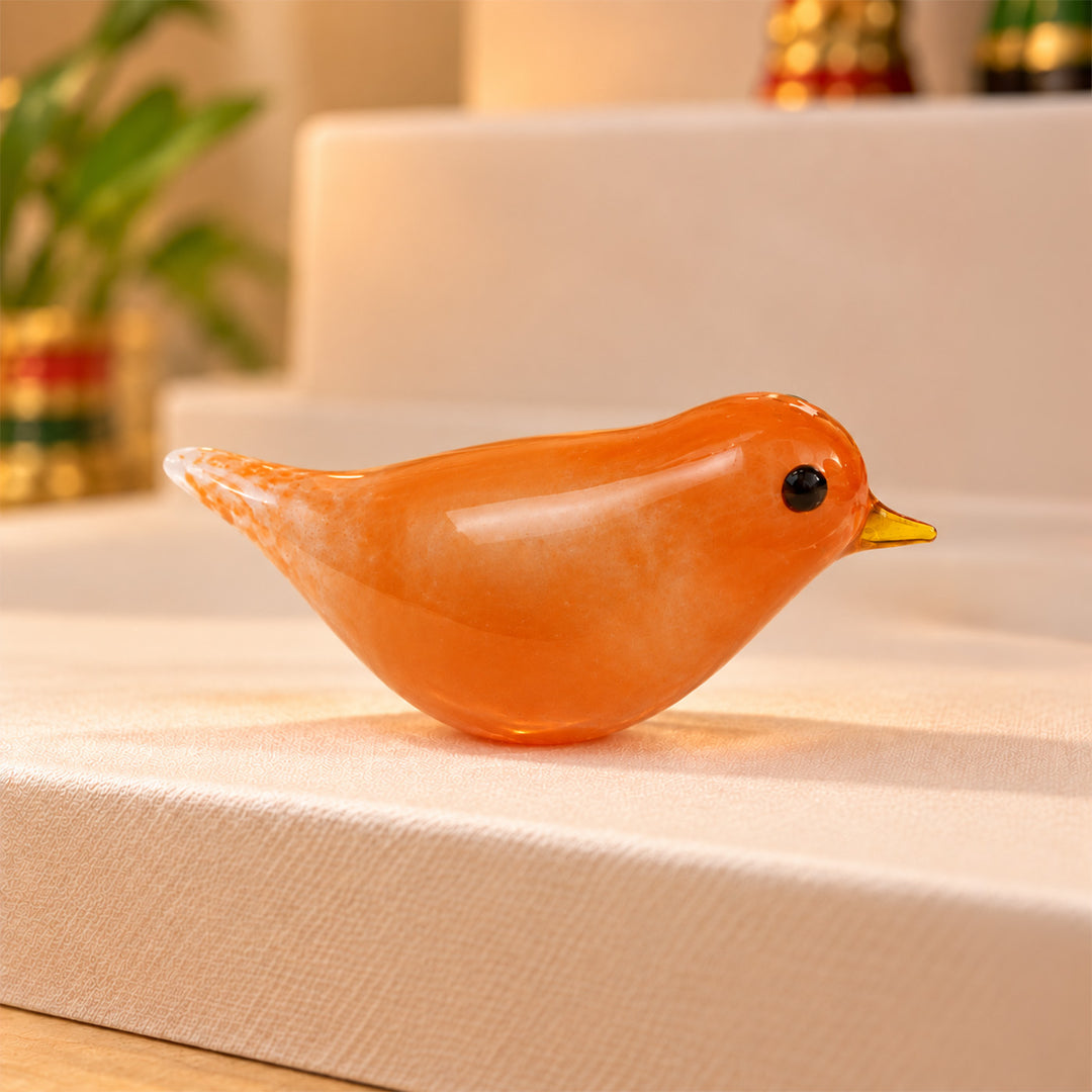 Blown Glass Orange Bird Figurine For Home Decor