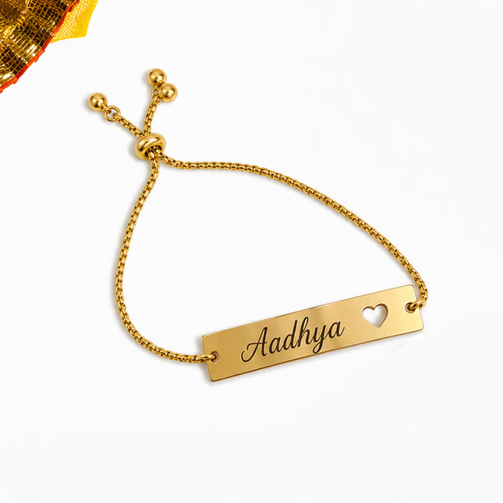 Personalized Adjustable Printed Heart Charm Bracelet Rakhi For Sister/Bhabhi