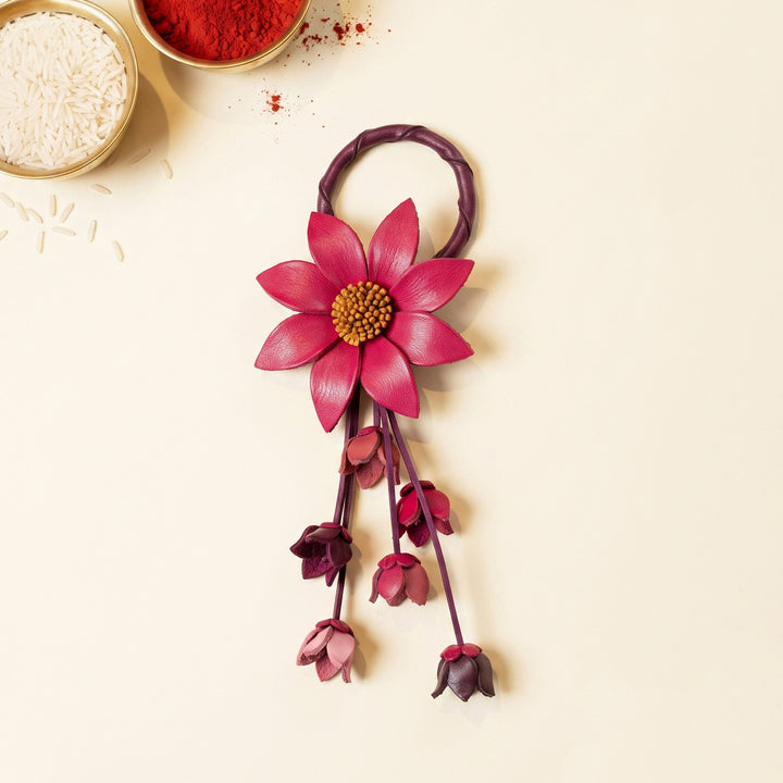 Pink-Orange Floral Bangle Lumba Rakhi With Roli Chawal For Sister/Bhabhi