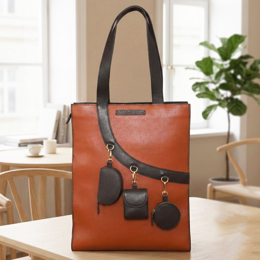 Personalized Burnt Orange Monica Leather Tote Bag