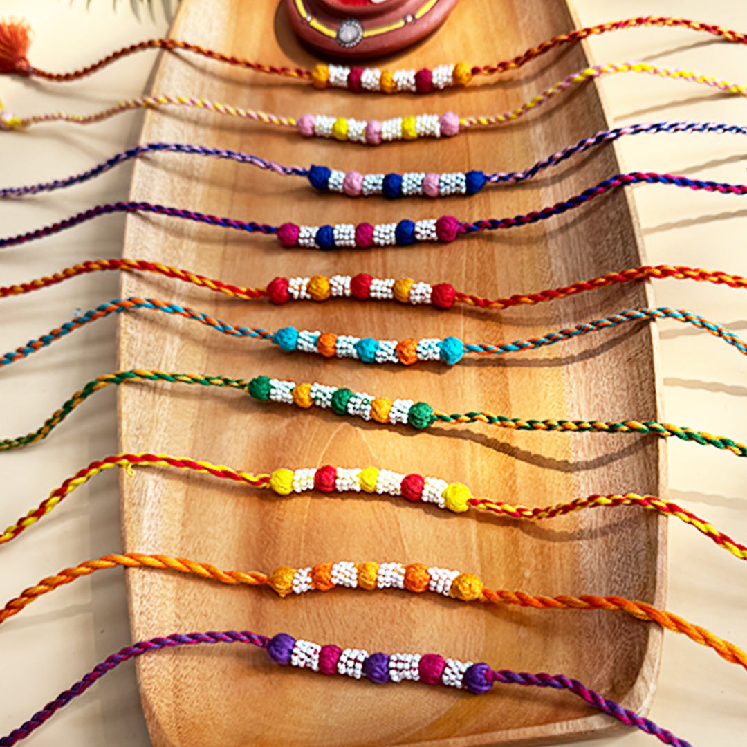Handmade Reusable Beaded Patwa Rakhi Set For Brother | Set of 10