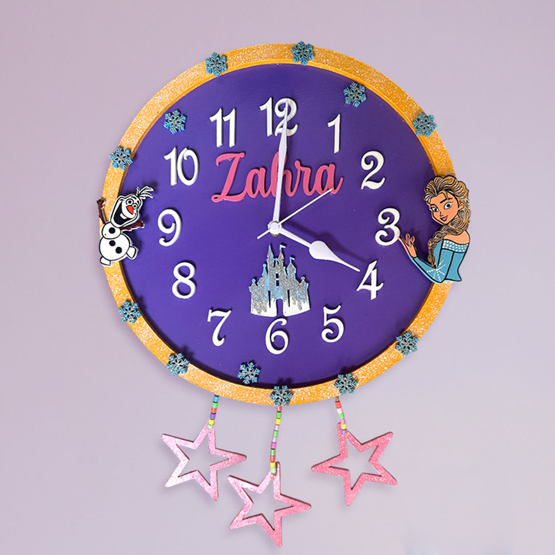 Personalised Elsa Theme Kids Wall Clock | 12 inch