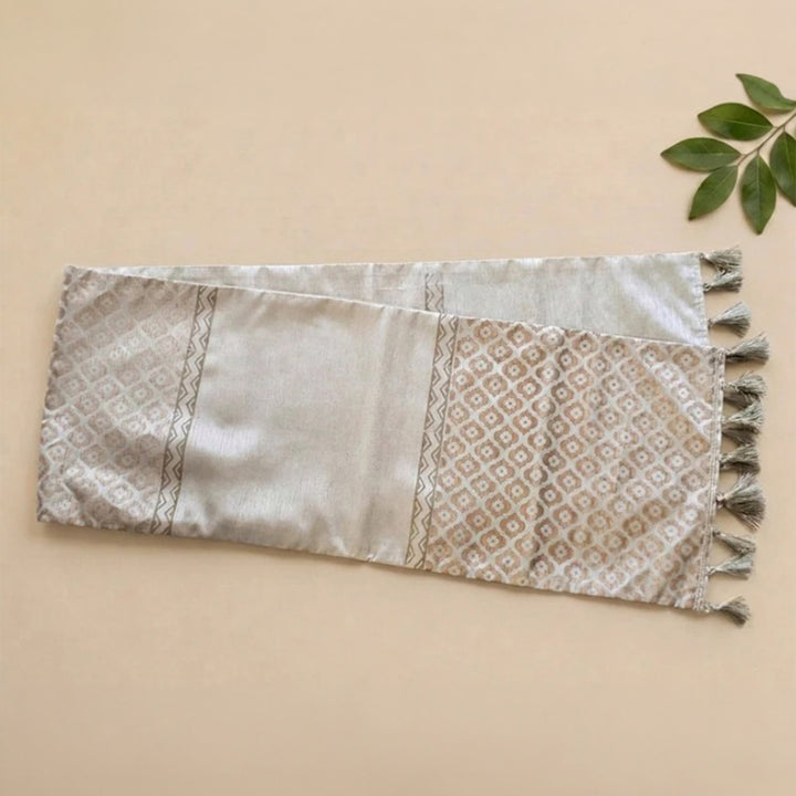Mughal Boota Screen Printed Silk Table Runner For Festive Dining