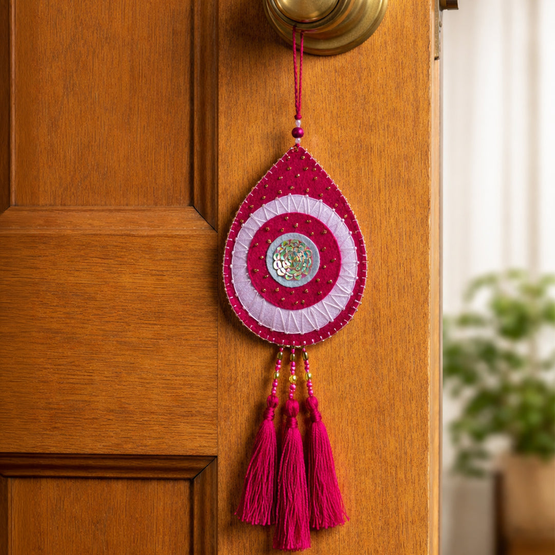 Hand-Embroidered Pink Evil Eye Hanging
