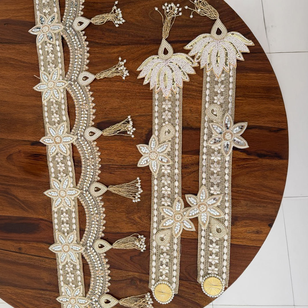 Floral Mirror & Pearl Handmade Jute Toran