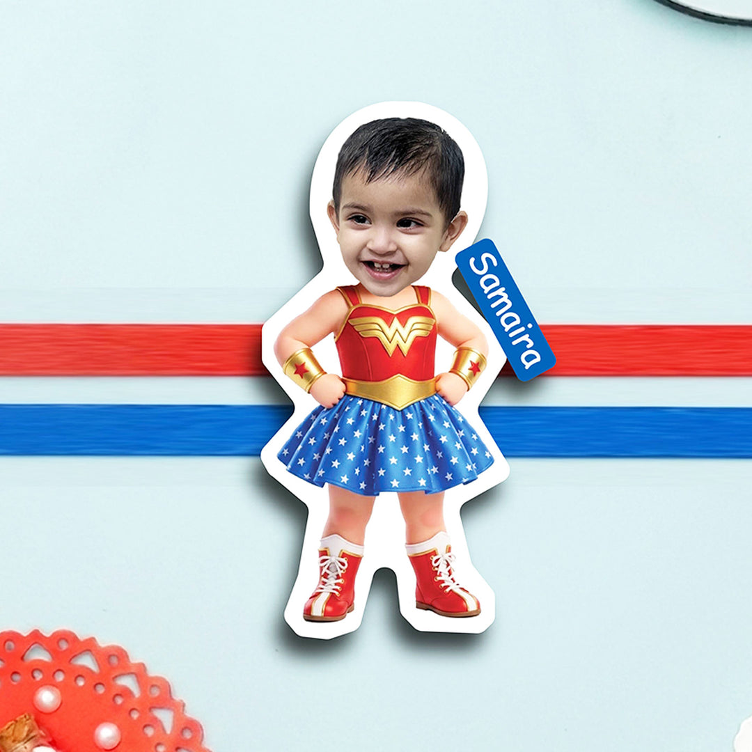Photo Personalized Handmade Reusable Caricature Wonder Women Mdf Wood Kids Rakhi With Roli Chawal