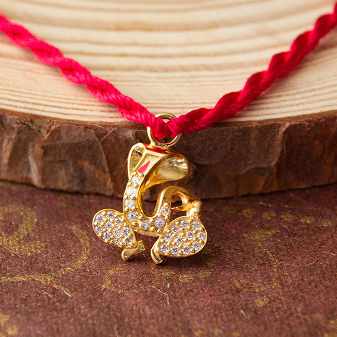 Divine Ganesha Gold Plated Sterling Silver Charm Rakhi With Roli Chawal For Brother