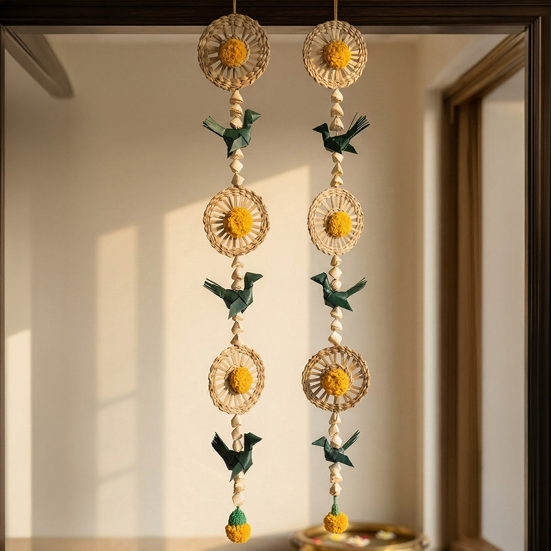 Set of 2 | "Pakshi" Handcrafted Chamba Palm Leaf Bird Wall Hanging For Festive Decor
