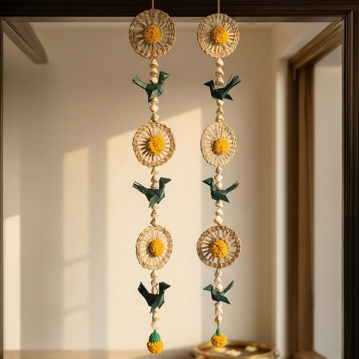 Set of 2 | "Pakshi" Handcrafted Chamba Palm Leaf Bird Wall Hanging For Festive Decor