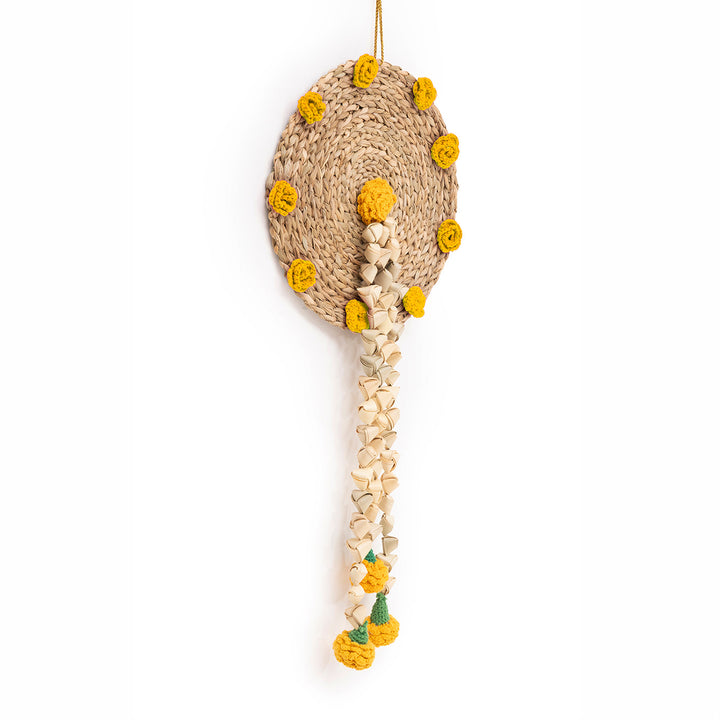"Genda" Handcrafted Chamba Wall Hanging With Crochet Marigolds For Festive Decor