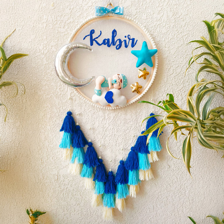 Personalized Sleeping Baby Boy Theme Kids Name Plate With Tassels