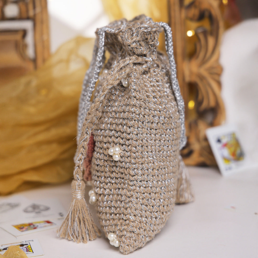 Handmade Crochet Pearl Blossom Potli