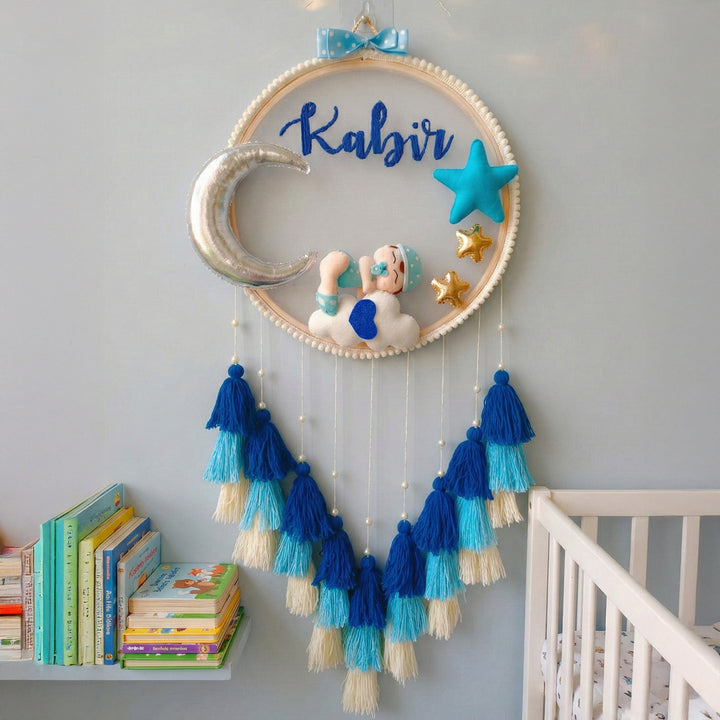 Personalized Sleeping Baby Boy Theme Kids Name Plate With Tassels
