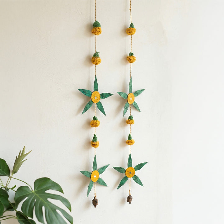 Set of 2 | "Aam Patta" Handcrafted Mango Leaf Bamboo Wall Hanging with Crochet Detailing For Festive Decor