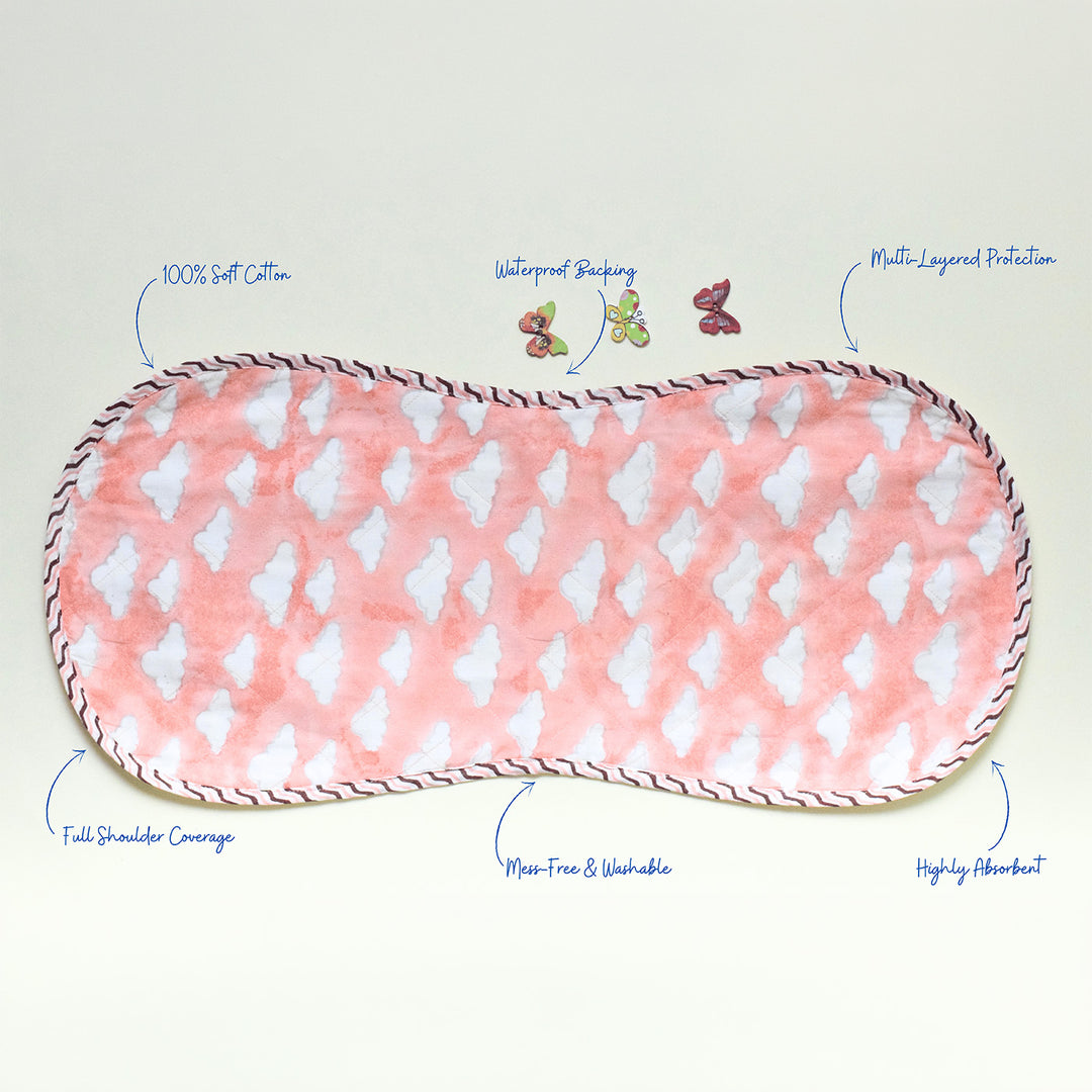 Block Printed Pink Puffy Burp Cloth