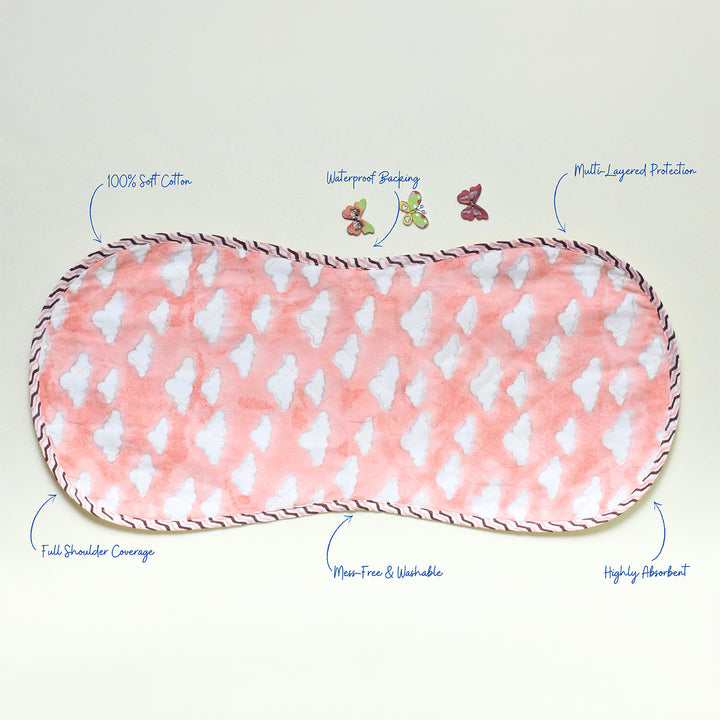 Block Printed Pink Puffy Burp Cloth