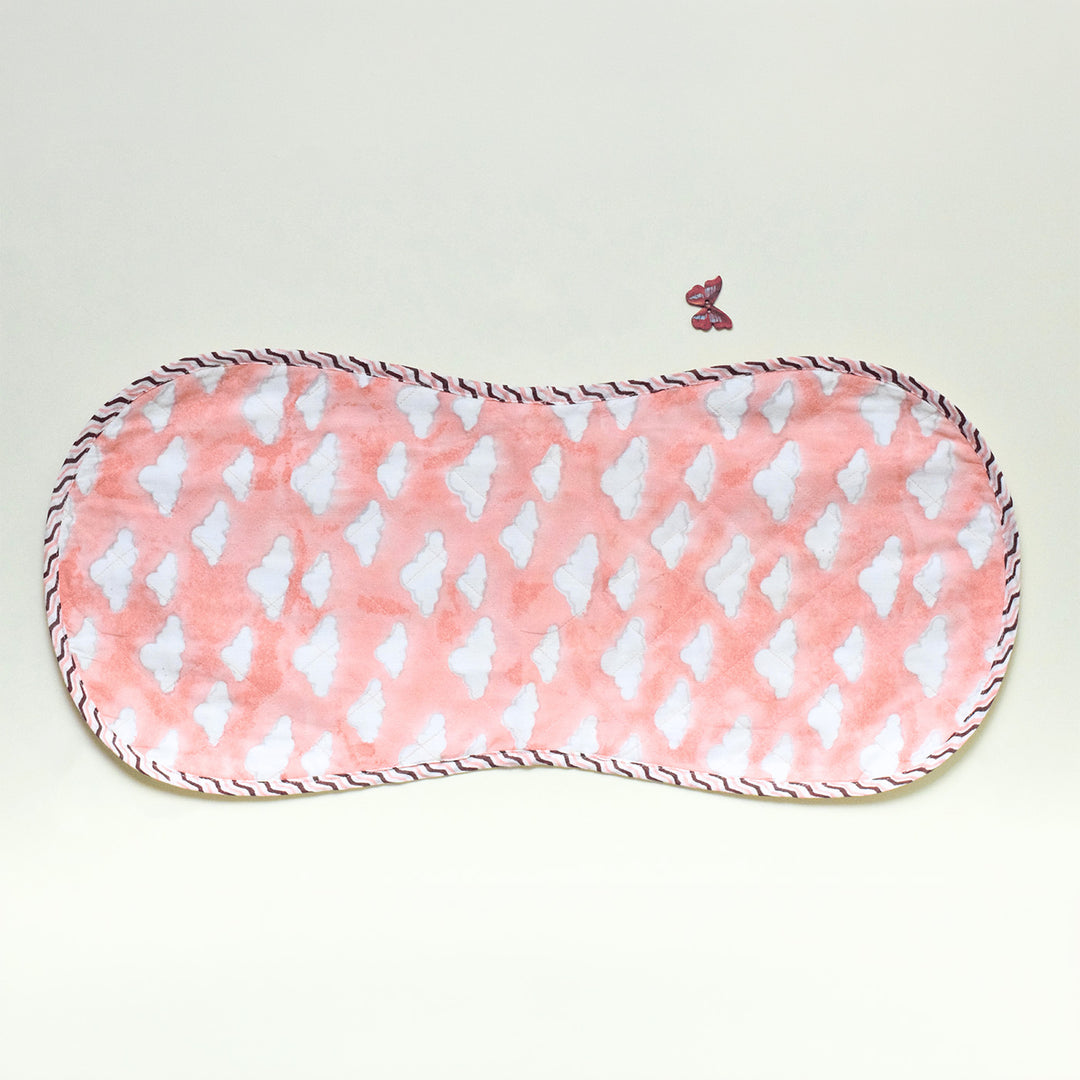 Block Printed Pink Puffy Burp Cloth
