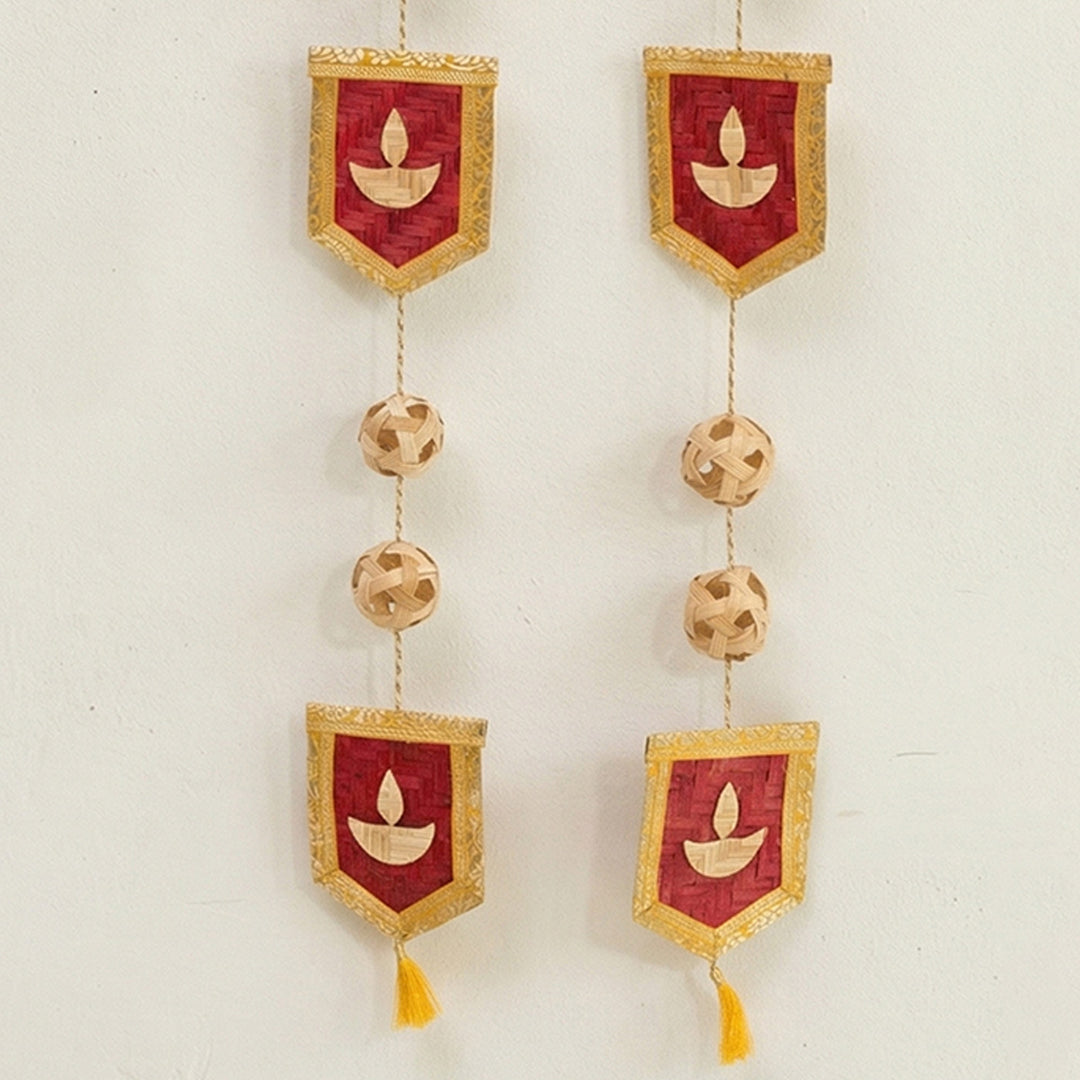 Set of 2 | "Jyot" Handcrafted Bamboo Diya Wall Hanging For Festive Decor