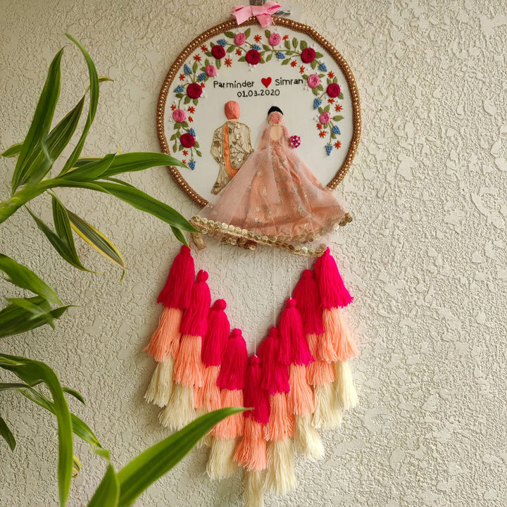 Personalized Embroidered Floral Wedding Plaque With Tassels