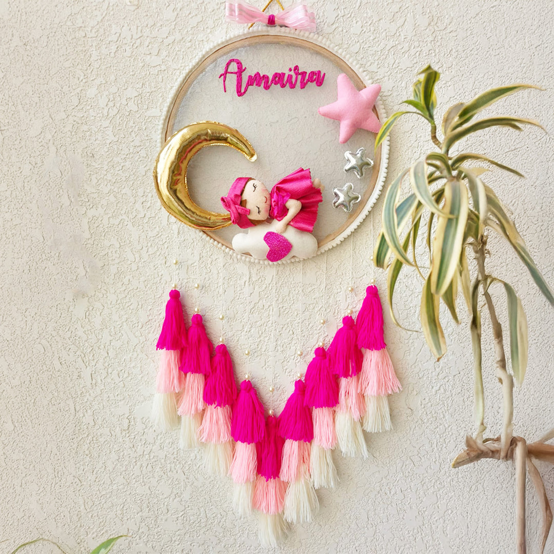 Personalized Sleeping Baby Girl Theme Kids Name Plate With Tassels