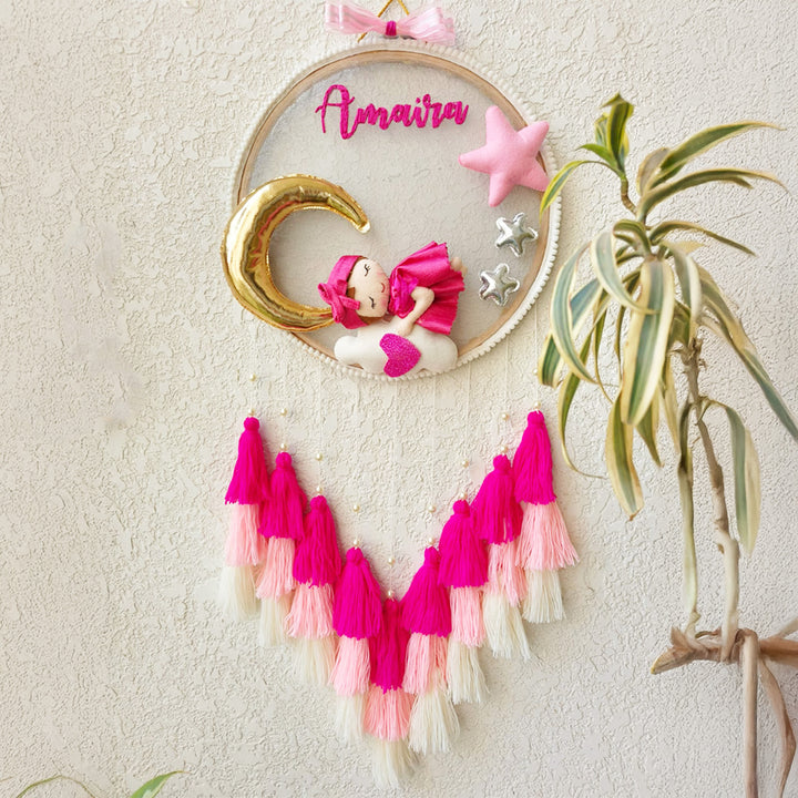 Personalized Sleeping Baby Girl Theme Kids Name Plate With Tassels