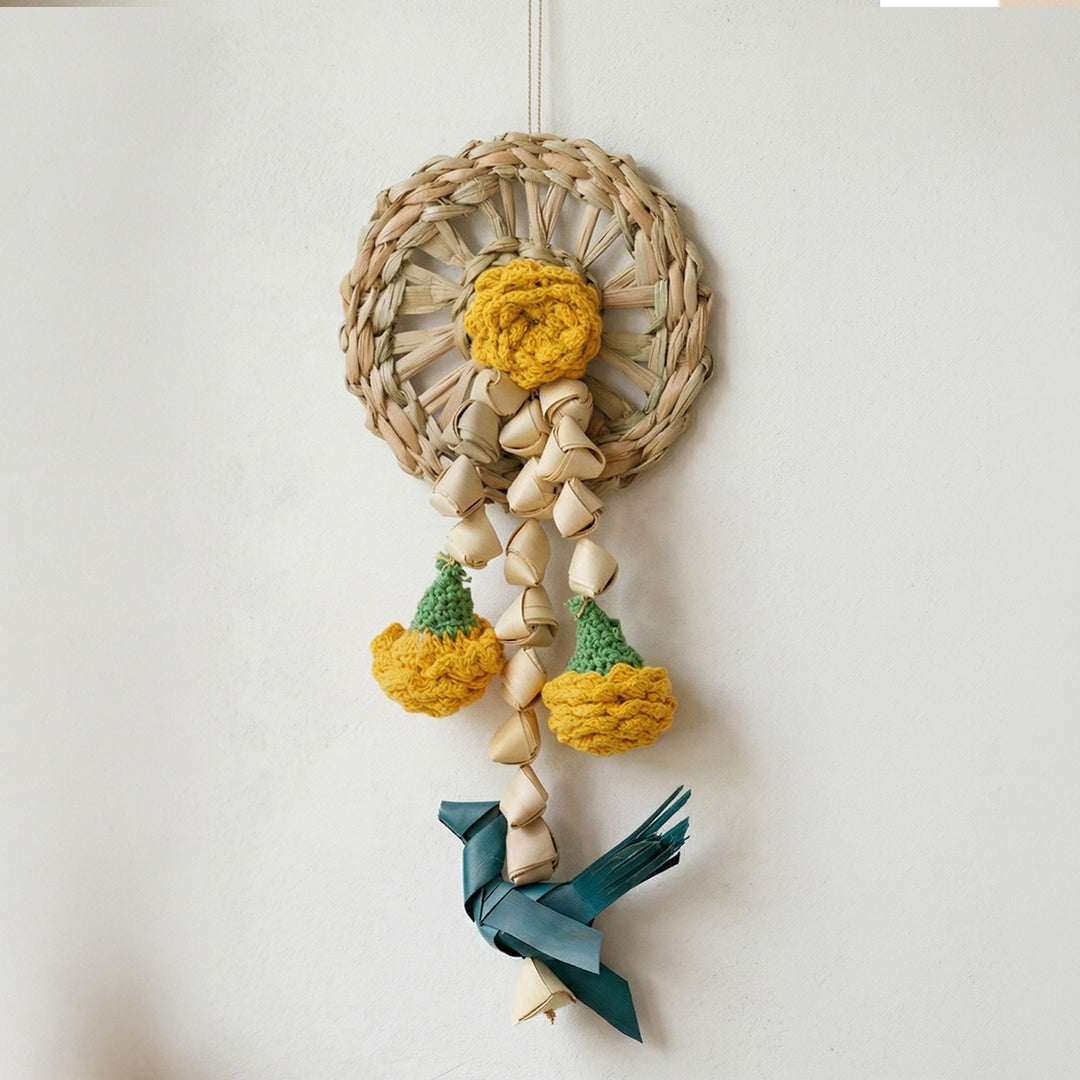 Set of 2 | "Vihang" Handcrafted Chamba Bird Wall Hanging with Crochet Marigolds For Festive Decor