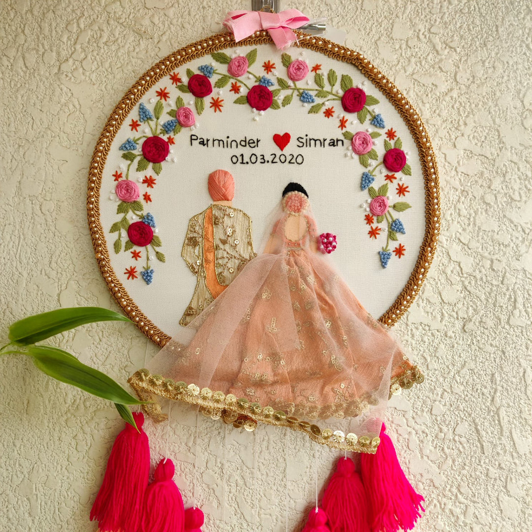 Personalized Embroidered Floral Wedding Plaque With Tassels