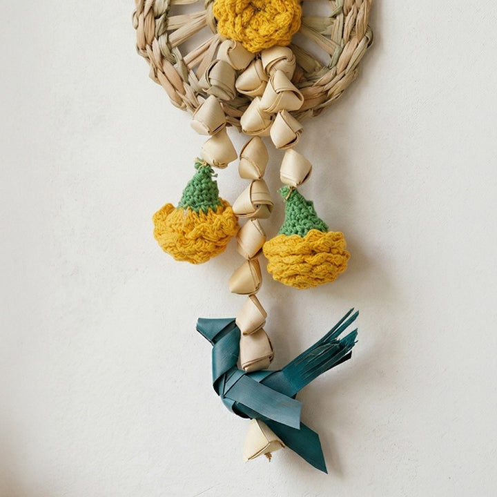 Set of 2 | "Vihang" Handcrafted Chamba Bird Wall Hanging with Crochet Marigolds For Festive Decor