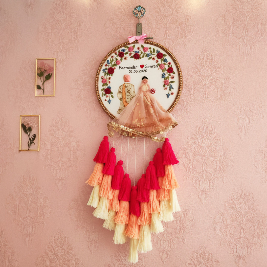 Personalized Embroidered Floral Wedding Plaque With Tassels